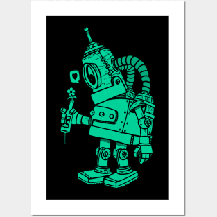 green robot in love Posters and Art